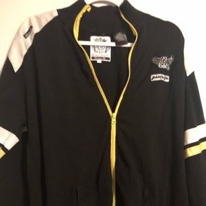 Black and yellow AKDMKS full zip sweater